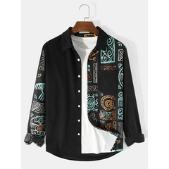 Men Ethnic Ornament Printed Long Sleeve Shirts