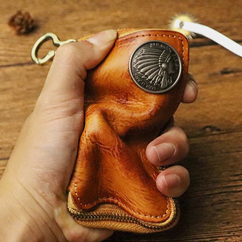 Handmade Zipper Waist Hanger Men's Waist Leather Wallet Multifunction Key Case