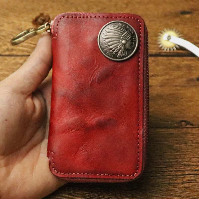 Handmade Zipper Waist Hanger Men's Waist Leather Wallet Multifunction Key Case