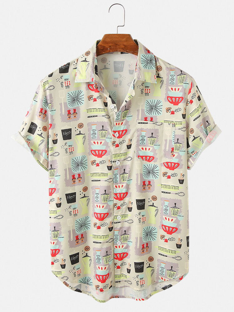 Mens Cartoon Container Print  Short Sleeve Shirts