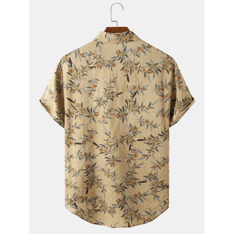 Mens Casual Leaf Print Pocket Shirts