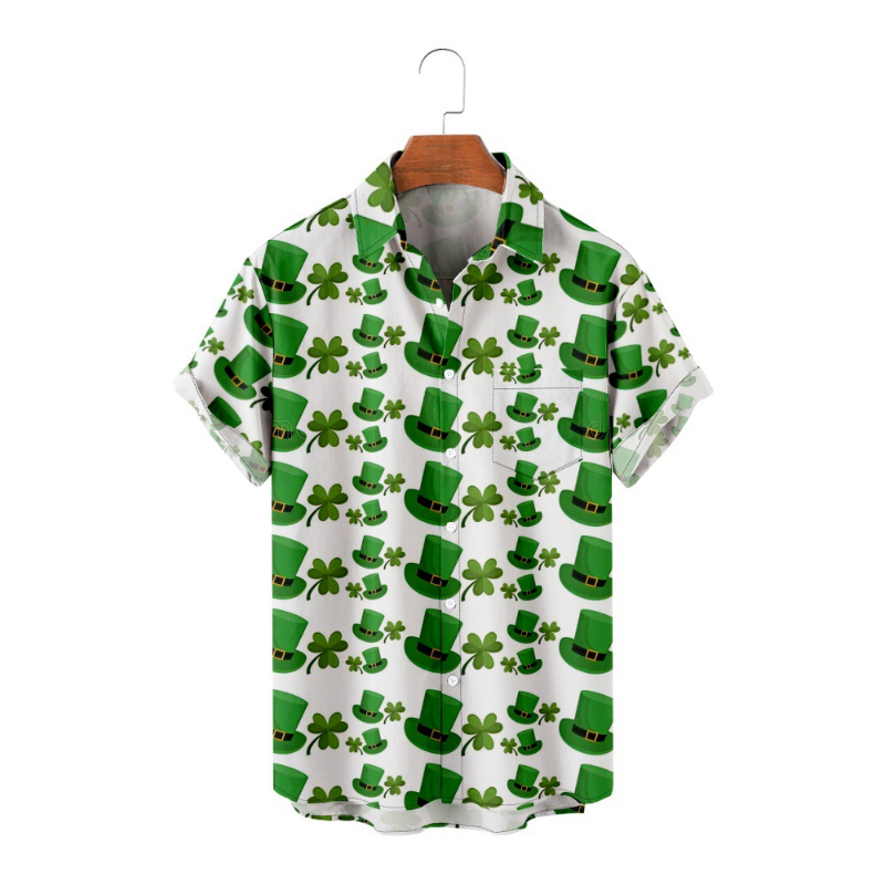 Men's St. PA Festival Pattern 3D Printed Loose Short Sleeve Pocket Shirt