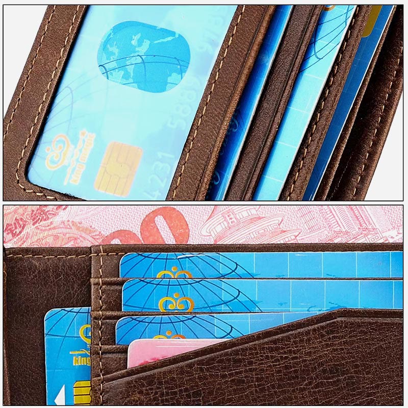 Men's Large Capacity Genuine Leather Airtag Wallet Multi Slot RFID Blocking Card Holder Wallet