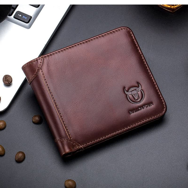 Men's Tri-Fold Genuine Leather Large Capacity Super Stitched Leather Wallet