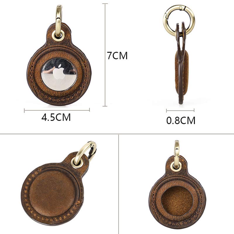 Genuine Leather Air Tag Holder Functional Small Keychain with Key Ring