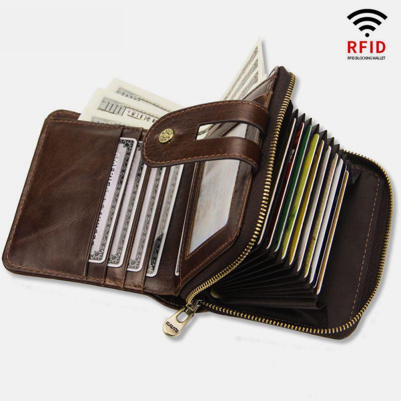 RFID Men's Leather Anti-theft Card Wallet Trifold Multi-Card Coin Purse