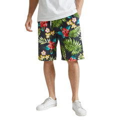 Mens All Over Flower Leaf Print Holiday Drawstring Hawaii Style Shorts