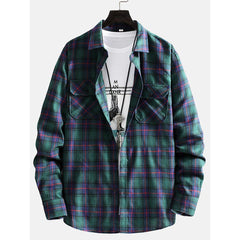 Men's Long Sleeve Shirt Casual Plaid Striped Loose Men Shirt