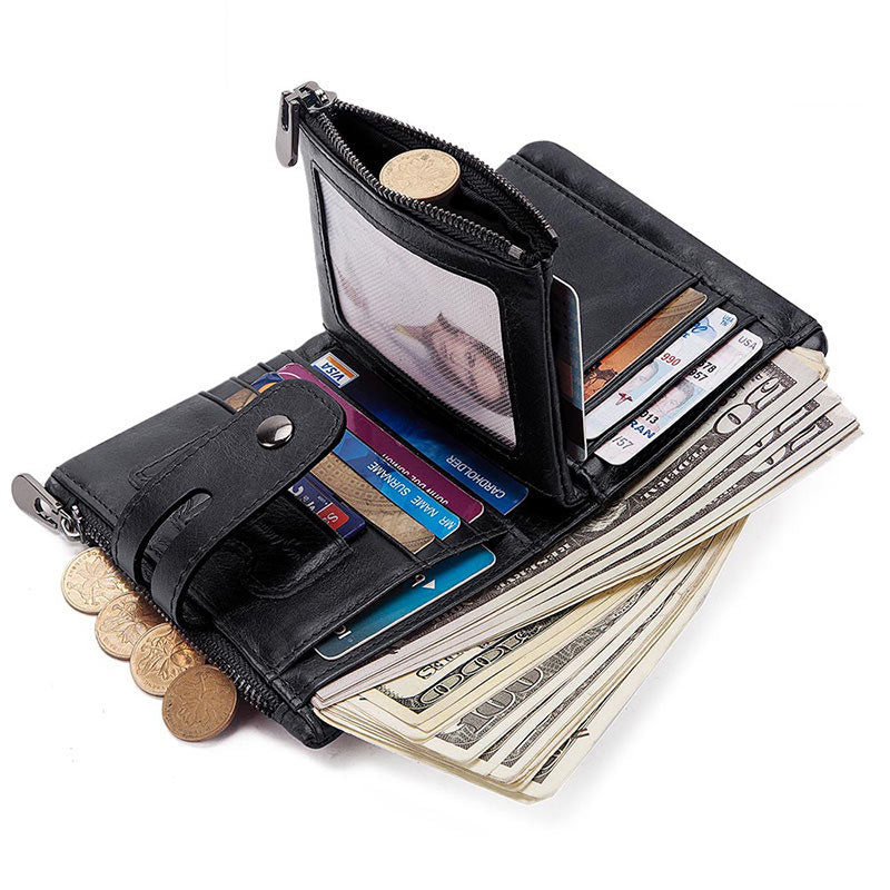 Vintage Top Layer Leather Card Holder US Wallet RFID Blockchain Men's Short Leather Wallet