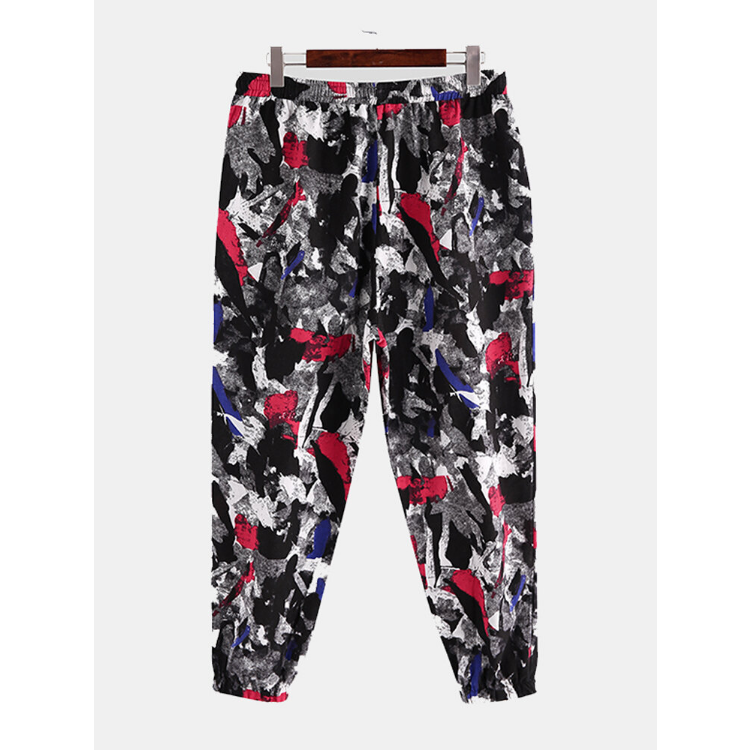 Men Cotton Ethnic Graffiti Print Oriental Harem Pants Plus Size