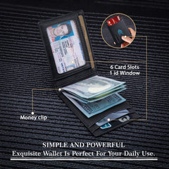 Men-RFID Blocking-Bifold Genuine Leather-Minimalist Front Pocket-Mens Wallet with Money Clip Slim Wallet