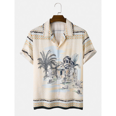 Mens Holiday Landscape Print Short Sleeve Shirts