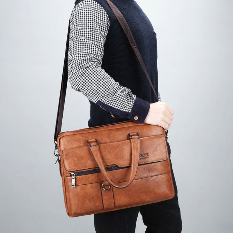 Men's Leather Backpack Lightweight Soft PU Messenger Bag Classic Slim Business Briefcase Messenger Bag