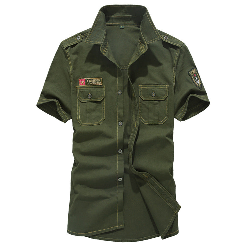 Men's Cotton Short-sleeved Shirt Fashion Youth Tactical Style