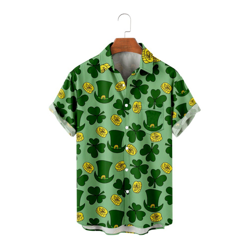 Men's St. PA Festival Pattern 3D Printed Loose Short Sleeve Pocket Shirt