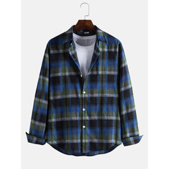 Men's Casual Plaid Shirt Long Sleeve Button Up Work Shirt