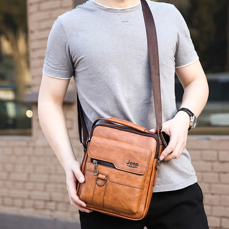 Men's Shoulder Bag Multi Pocket Leather Business Briefcase Travel Messenger Bag