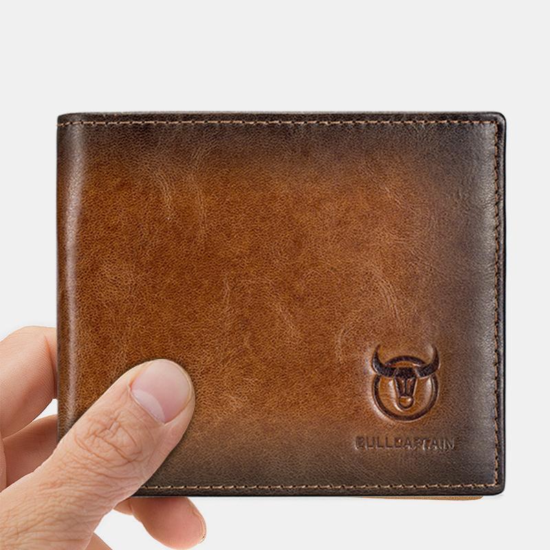 Men's Genuine Leather RFID Multi-Slot Blocking Extra Strong Stitching Gradient Short Wallet