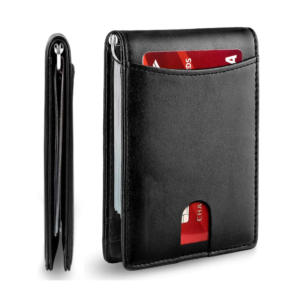 Men-RFID Blocking-Bifold Genuine Leather-Minimalist Front Pocket-Mens Wallet with Money Clip Slim Wallet