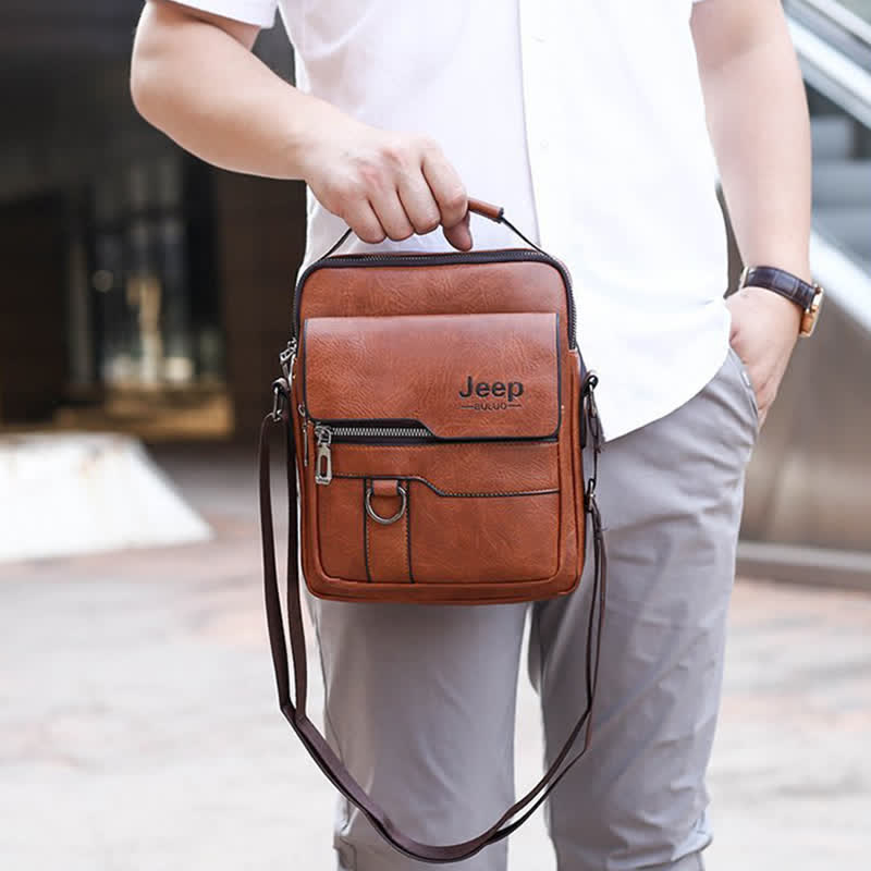 Men's Leather Backpack Lightweight Soft PU Messenger Bag Classic Slim Business Briefcase Messenger Bag