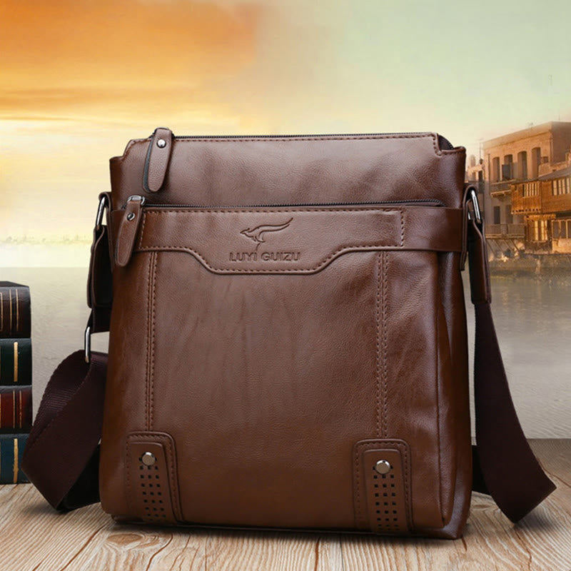 Vintage Men Leather Shoulder Bag Vertical Lightweight Messenger Business Bag