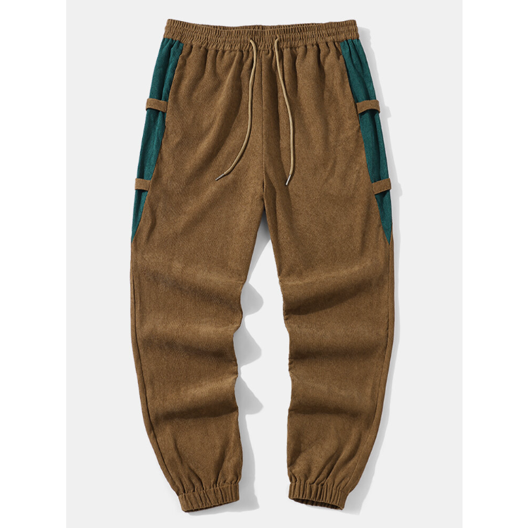 Mens Corduroy Colorblock Pocket Ankle Length Pants