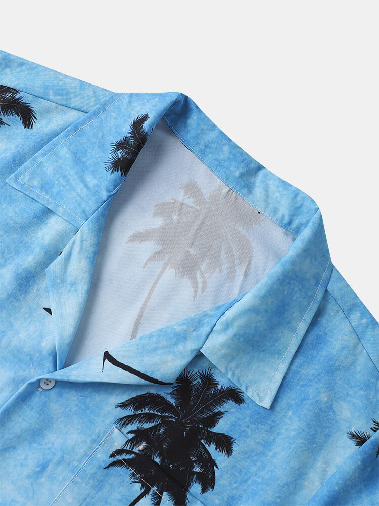 Men Coconut Tree Hawaii Style Casual Skin Friendly All Matched Soft Shirts