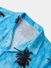 Men Coconut Tree Hawaii Style Casual Skin Friendly All Matched Soft Shirts