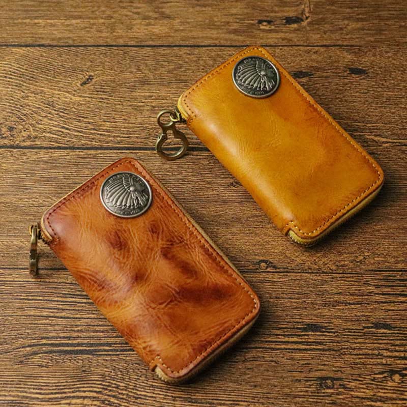 Handmade Zipper Waist Hanger Men's Waist Leather Wallet Multifunction Key Case