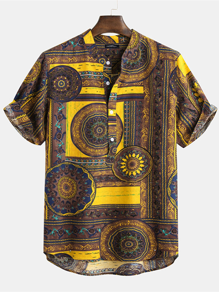 Men's Vintage Floral Ethnic T Shirts Summer Beach Dashiki Floral Casual Shirts