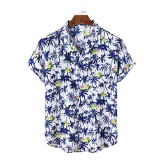 Men's Cotton Coconut Revere Collar Tree Print Short Sleeve Shirt