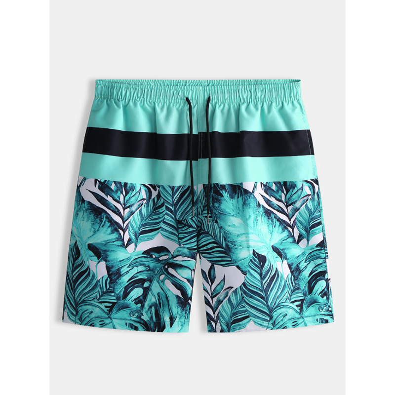 Mens Beach Striped Printing Casual Five Point Hawaii Style Shorts Pants