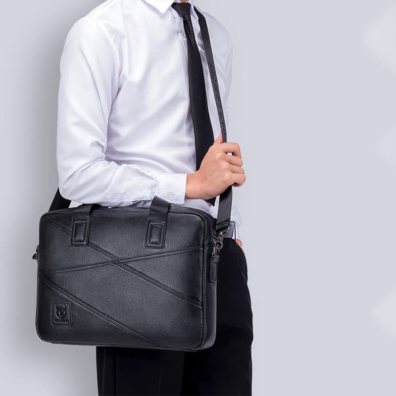 Men's Business Briefcase Simple Handbag Solid Color Leather Messenger Bag