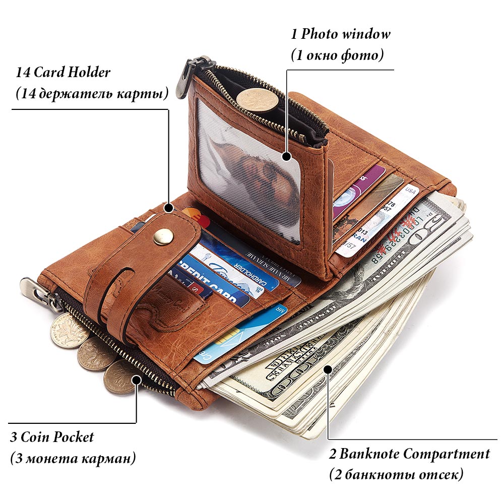 Vintage Top Layer Leather Card Holder US Wallet RFID Blockchain Men's Short Leather Wallet