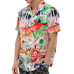 Men Contrast Graffiti Colorblock Soft Breathable Graceful Leisure Shirts