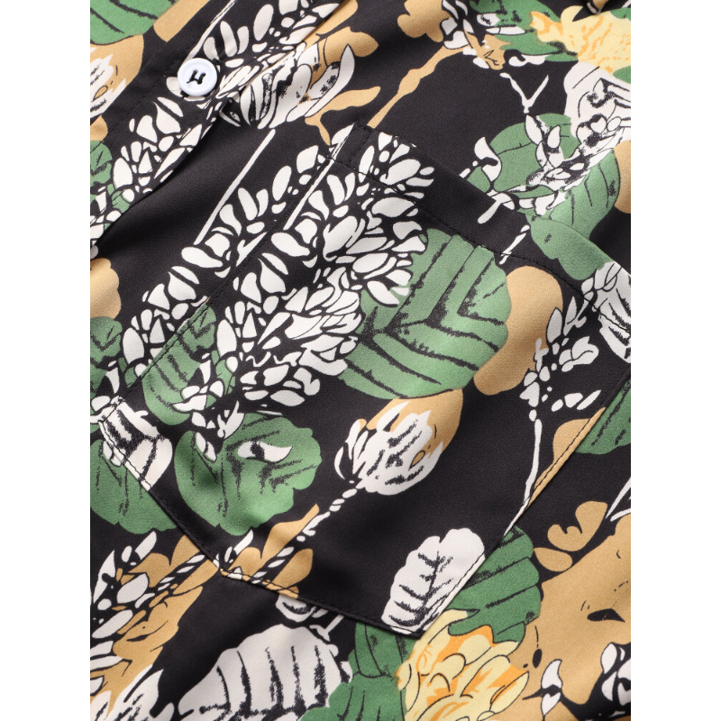 Mens Tropical Plant Leaves Print Short Sleeve Holiday Shirts