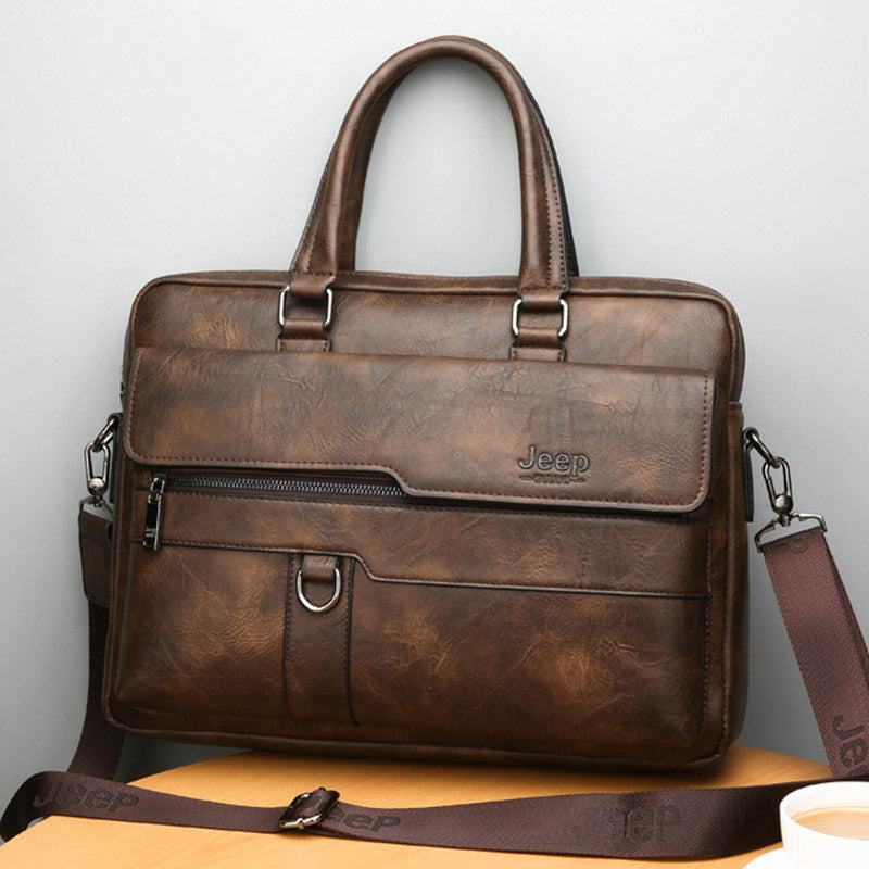 Men's Leather Backpack Lightweight Soft PU Messenger Bag Classic Slim Business Briefcase Messenger Bag