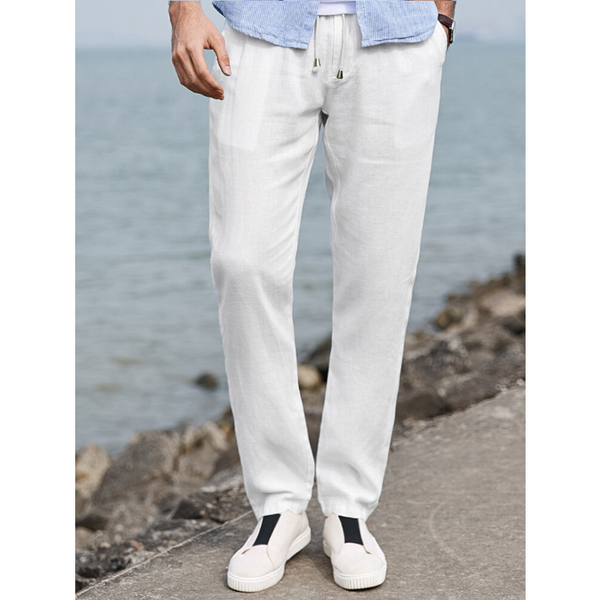Mens 100% Cotton Drawstring Breathable Zipper Fit Solid Color Leisure Pants