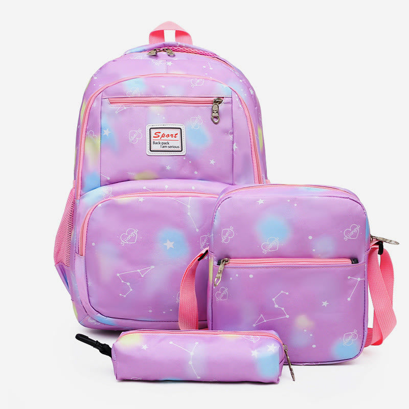 Color Printing Children's Schoolbag Elementary School Backpack Three-piece Light-colored Backpack