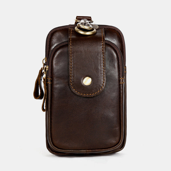 Men's Retro Classic Leather EDC Messenger Shoulder Bag Business Waist Bag Phone Bag