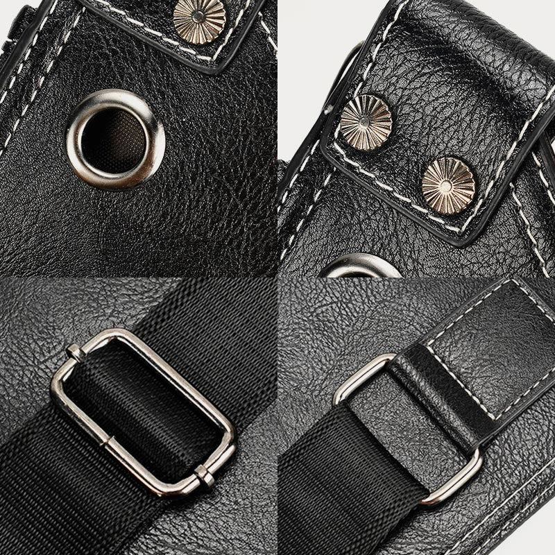 Men's Leather Crossbody Chest Bag Soft PU Leather Shoulder Bag