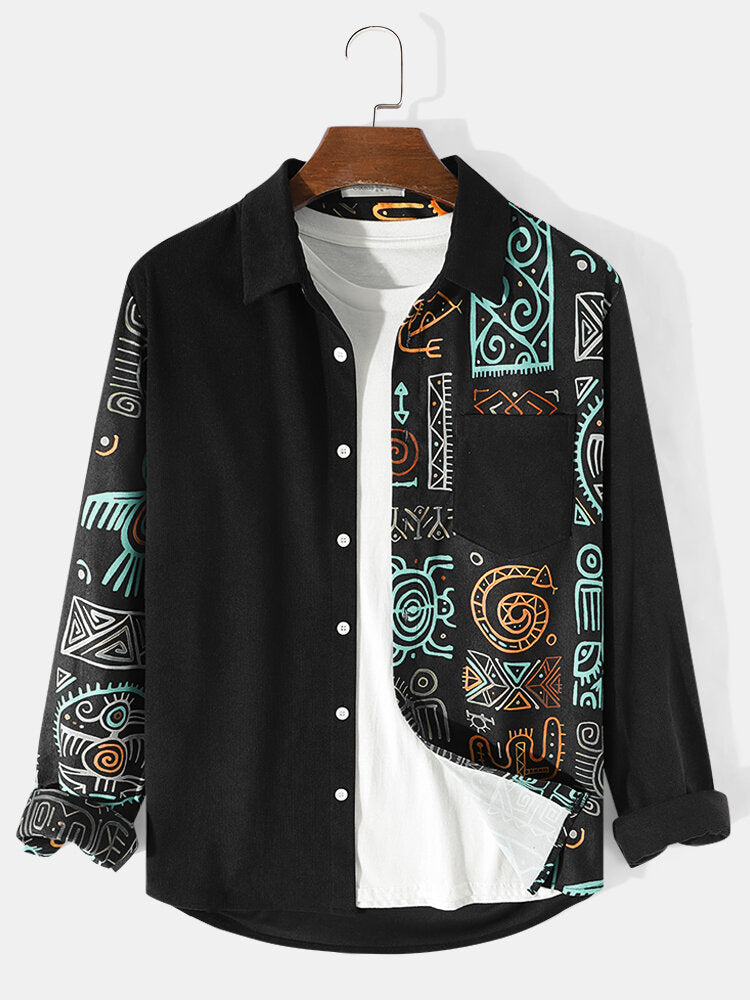 Men Ethnic Ornament Printed Long Sleeve Shirts