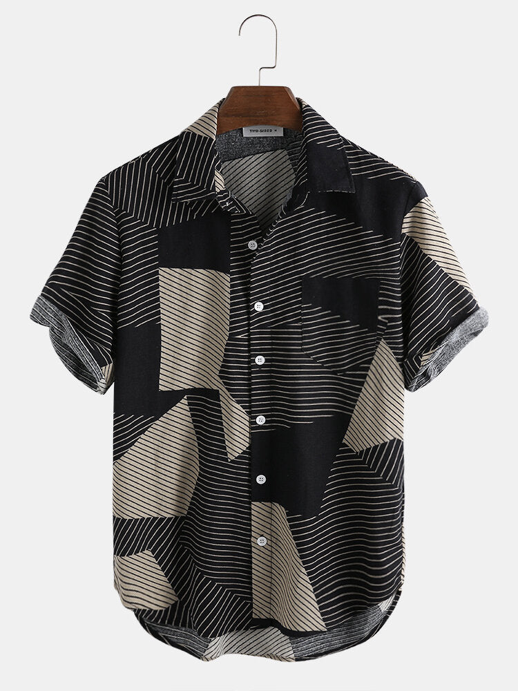 Mens Block Stripe Short Sleeve Casual Shirts