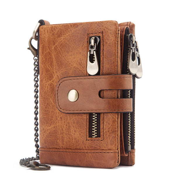Vintage Top Layer Leather Card Holder US Wallet RFID Blockchain Men's Short Leather Wallet