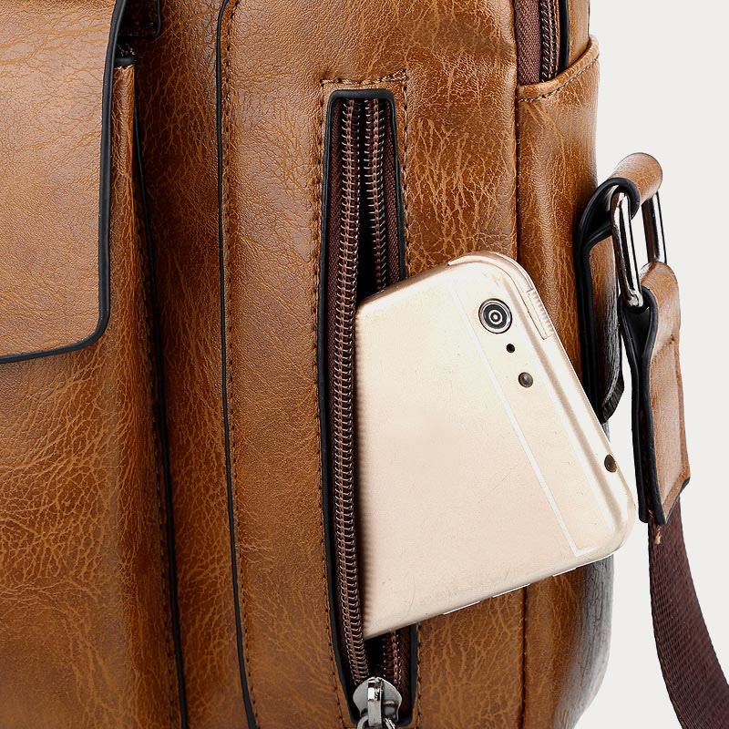 Classic Men Leather Messenger Bag Waterproof Business Travel Lightweight Satchel Bag