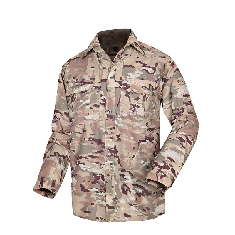 Men's Tactical Shirt Military Camouflage Long Sleeve Fast Dry Lightweight Outdoor Jacket Shirt