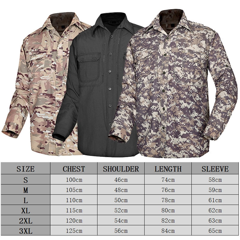 Men's Tactical Shirt Military Camouflage Long Sleeve Fast Dry Lightweight Outdoor Jacket Shirt