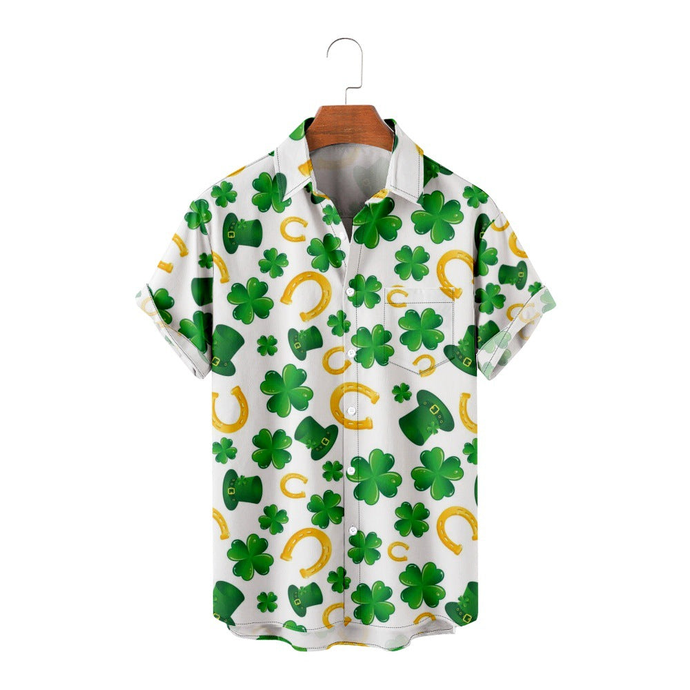 Men's St. PA Festival Pattern 3D Printed Loose Short Sleeve Pocket Shirt