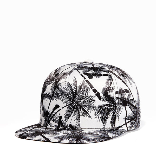 Hip-hop Hat, Coconut Tree Print, Trendy Men's Flat Brim Hat