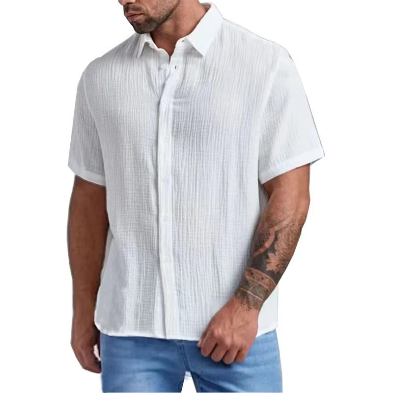 Men's Seersucker Wrinkle-Free Solid Color Casual Basic Short Sleeve Shirt